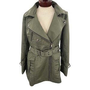 Andrew Marc Women’s Olive Trench Khaki Utility Belted Jacket Size Large